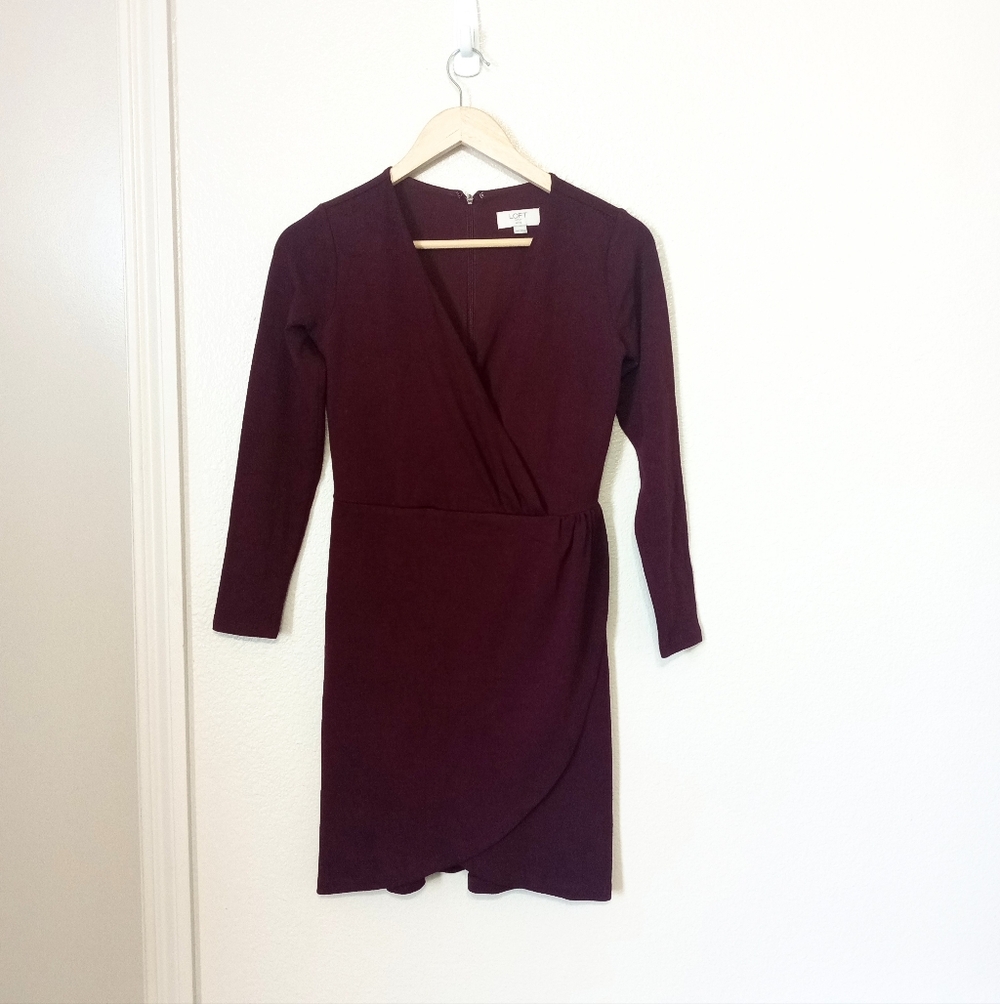 Loft Islanna Plum Faux Wrap V-neck Midi Dress